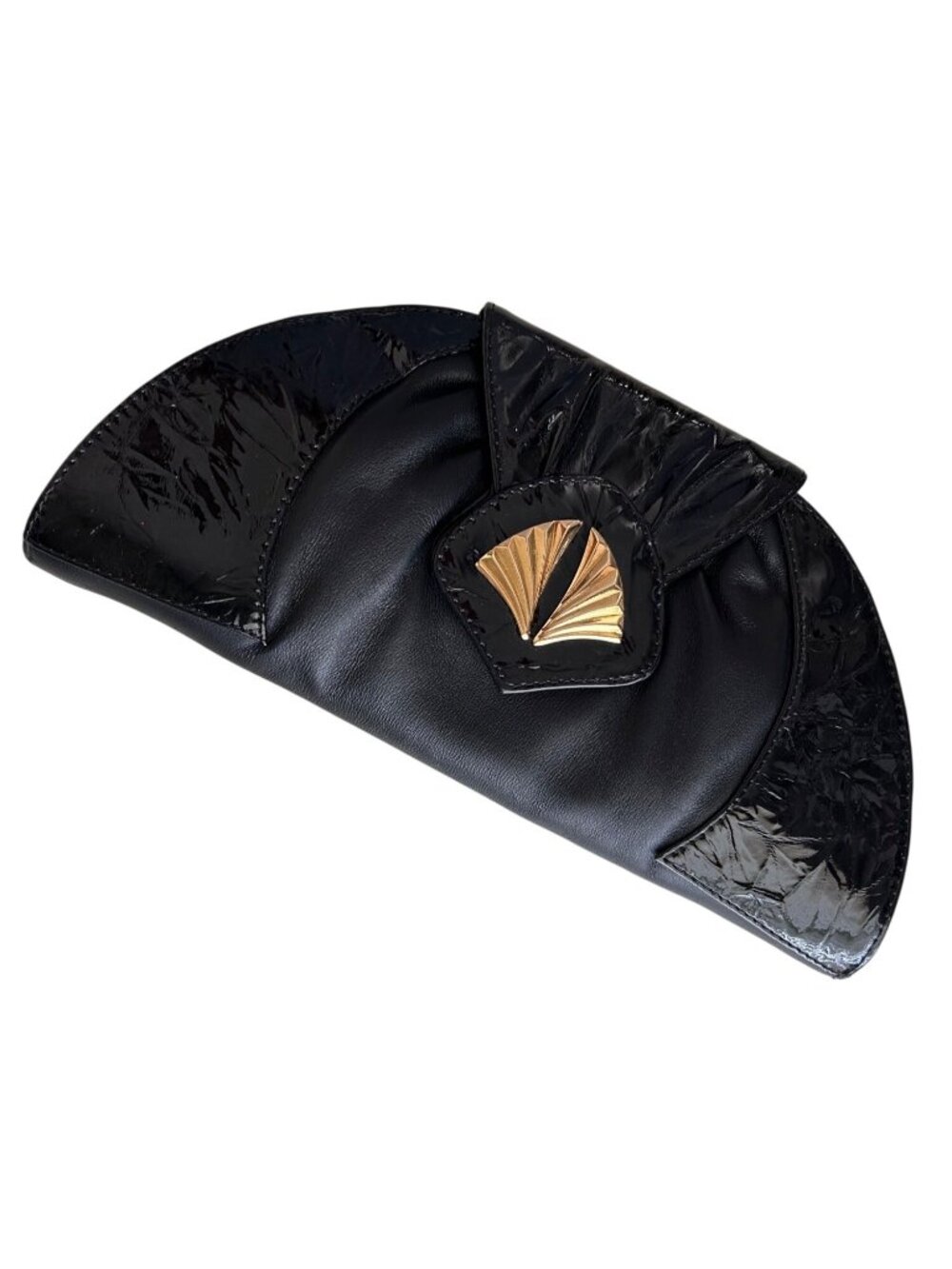 Jenny Bird Women's Black Leather & Patent Half Moon Clutch With Gold Accent